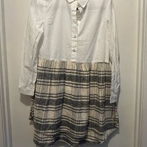 French Connection White and Gray Plaid Mini Dress